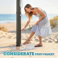 Outsunny 16 Gal Solar Heated Shower, 7.4 FT Outdoor Shower with 2 Shower Heads, Adjustable Temperature, Foot Faucet(m-6)