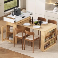 Extendable Dining Table with Folding Tabletop, Multi-Functional Kitchen Island with Drawers, 57.5" L x 32.5" W x 38" H, Creamy White+Natural(m-1)