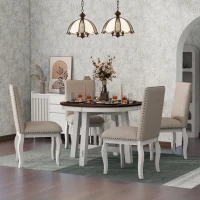 Farmhouse Dining Set with Upholstered High-Back Chairs, Sturdy Side Chair Set for Living Room, 58" L x 42" W x 30" H, Beige+Off White+Walnut(m-8)