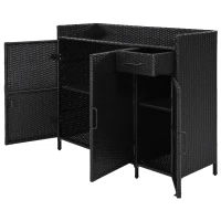 Outdoor Wicker Storage Cabinet with 3-Tier Adjustable Shelves, Stylish Bar Table for Garden, 47.5'' L x 16'' W x 39.5'' H, Black Brown(m-2)