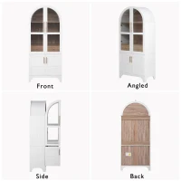 Arched Kitchen Pantry Cabinet with Large Hidden Drawer, Glass-Door Storage with Soft-Close Hinges, 30'' L x 15.5'' W x 71'' H, White(m-7)