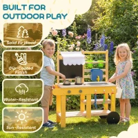 Qaba Mud Kitchen for Kids Outdoor with Wheels, Wooden Play Kitchen with Sink, Storage, Planting Pots, Blackboard, Yellow(m-6)
