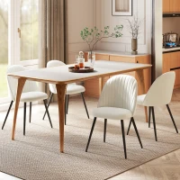 HOMCOM Set of 4 Modern Dining Chairs, Velvet Upholstered Kitchen Chairs with Steel Legs for Living Room, Cream White(m-7)