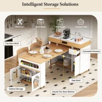 Extendable Rolling Kitchen Island with Folding Top, Versatile Kitchen Cart with Windows, 74" L x 43.5" W x 37.5" H, Creamy White+Natural(m-4)