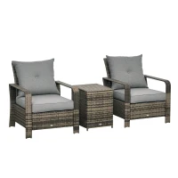 Outsunny 3 Piece Patio Furniture, PE Wicker Storage Table & Chairs, Gray(m-1)