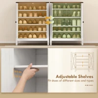 HOMCOM Shoe Cabinet with Barn Doors, Farmhouse Shoe Storage Cabinet with Adjustable Shelves, Holds up to 15 Pairs, White(m-6)