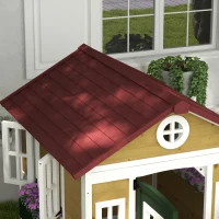 Outsunny Wooden Playhouse for Kids Outdoor with Doors, Windows, Planter Pots and Boxes for Toddlers 3-8 Years, Beige(m-10)