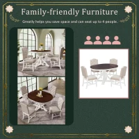 Extendable Dining Table Set with 4 Upholstered Chairs, Stylish Kitchen Table Set with Oak Veneer Top, 54" L x 42" W x 30" H, Off White+Walnut(m-5)