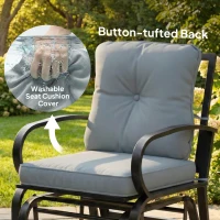 Outsunny Patio Glider, Outdoor Glider Chair with Cushions, Steel Frame, Curved Armrests, Light Grey(m-7)