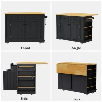 Versatile Kitchen Island with 2 Deep Drawers and Adjustable Shelves, Rolling Storage Cart with Drop Leaf, 8'' L x 29.5'' W x 36.5'' H, Black(m-7)