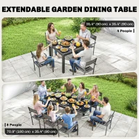 Outsunny Aluminum Expandable Outdoor Dining Table with Tempered Glass Tabletop and Aluminum Frame, for Garden, Backyard, Black(m-4)