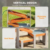 Qaba Wooden Sandbox, Kids Sand and Water Table with Waterway Track and Dual Boxes, Sensory Table for Outdoor, Grey(m-5)