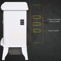 HOMCOM Electric Fireplace Heater, Freestanding Fireplace Stove with Realistic Flame Effect, Overheat Safety Protection, 750W/1500W, White(m-5)