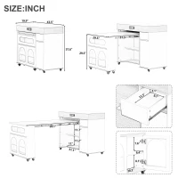Extendable Rolling Kitchen Island with Folding Top, Versatile Kitchen Cart with Windows, 74" L x 43.5" W x 37.5" H, Black+White Marble(m-3)