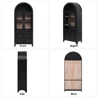 Arched Kitchen Pantry Cabinet with 2 Soft-Close Drawers, Modern Farmhouse Hutch for Living Areas, 30'' L x 15.5'' W x 71'' H, Black(m-6)