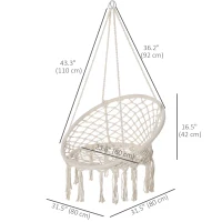 Outsunny Patio Hammock Chair, Hanging Rope Hammock Swing for Indoor & Outdoor Use with Backrest, Cotton-Polyester Blend, Fringe Tassels, Cream White(m-3)
