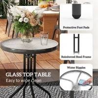 Outsunny 3 Pieces Bistro Set, Small Patio Furniture Set with Stackable Mesh Chairs, Glass Table for Garden, Balcony, Beige(m-7)