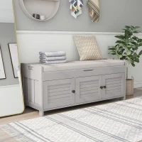 Rustic Storage Bench with Removable Linen-Blend Cushion, Functional Entryway Bench for Living Room, 43.5" L x 16" W x 18" H, Gray Wash(m-8)