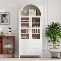 Arched Kitchen Pantry Cabinet with 2 Large Drawers, Stylish Storage Cabinet with Adjustable Shelves, 30'' L x 15.5'' W x 71'' H, White(m-9)
