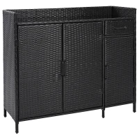 Outdoor Wicker Storage Cabinet with 3-Tier Adjustable Shelves, Stylish Bar Table for Garden, 47.5'' L x 16'' W x 39.5'' H, Black Brown(m-15)