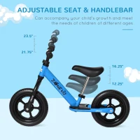 Qaba 12" Kids Balance Bike No Pedal Bicycle Adjustable Seat and Handlebar Training Toddler Bike 3 - 5 Years Blue(m-4)