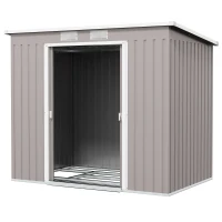 Outsunny 7' x 4' Galvanised Steel Garden Shed, with Foundation Kit - Grey(m-2)