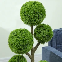 HOMCOM 43.3" Artificial Ball Cypress Topiary Tree, Fake Plant in Pot for Indoor Outdoor Living Room Green(m-7)