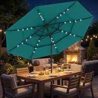 Outsunny 9.7 ft Outdoor Patio Umbrella with Solar LED Lights, 3 Tier Outdoor Table Umbrella with Tilt, Crank, Teal(m-9)