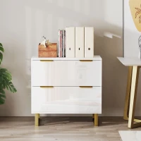 HOMCOM Lateral File Cabinet with 2 Drawers, Modern Filing Cabinet for Letter/A4/Legal Size Files, High Gloss White(m-9)