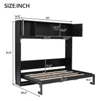 Space-Saving Full Size Murphy Bed with Fold-Down Design, Sturdy Storage Bed with 3 Upper Cabinets, 83" L x 60.5" W x 82" H, Black(m-3)