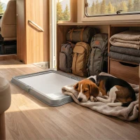 PawHut Pee Pad Holder Foldable Dog Litter Box with 3 Disposable Pads, 33.9" x 24.4", Gray(m-8)