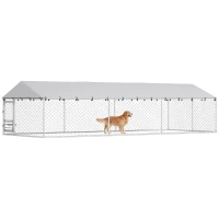 PawHut Dog Kennel Outdoor Dog Run Waterproof UV-Resist Cover Lockable Door Adjustable Bowls 20 x 7.5 x 5ft(m-11)