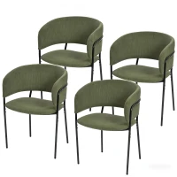 4-Piece Corduroy Side Chair Set with Ergonomic Curved Back, Stylish Lounge Chair Set for Living Room, 30.5" L x 21.5" W x 19.5" H, Green(m-2)