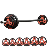 Soozier 44lbs Adjustable Barbell Weight Set, Solid One-Piece Barbell Bar and Weights for Home Gym Weight Lifting Strength Training Exercise, Max Load 110 lbs, Black and Red(m-11)