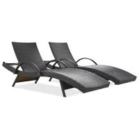 Set of 2 Outdoor Wicker Chaise Lounge with Adjustable Backrest, Ergonomic Recliners with Side Table, 80'' L x 27'' W x 36'' H, Dark Brown(m-2)