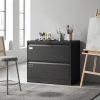 HOMCOM Lateral Filing Cabinet with 2 Drawers, Lockable Steel File Cabinet for A4/Letter/Legal Size Files, Black(m-10)