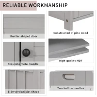 Rustic Storage Bench with Removable Linen-Blend Cushion, Functional Entryway Bench for Living Room, 43.5" L x 16" W x 18" H, Gray Wash(m-7)