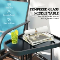 Outsunny Outdoor Glider Chairs with Coffee Table, Patio 2-Seat Rocking Chair Swing with Breathable Sling for Backyard, Blue(m-6)