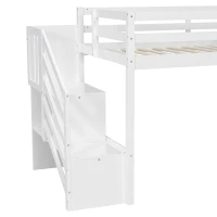 Stylish Twin Loft Bed with Storage Staircase and Window, Sturdy Bunk Bed with Full-Length Guardrails, 95" L x 41.5" W x 50" H, White(m-8)