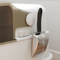 PawHut Stainless Steel Cat Litter Box, Easy-Clean Enclosure with Scoop & Flip Lid, 27.6" L x 19.7" W x 18.3" H, White(m-10)