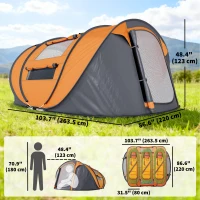 Outsunny 4 Person Camping Tent, Easy Pop Up Tent with Doors, Windows and Carry Bag, Automatic Setup Tent for Hiking, Orange(m-3)