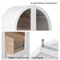Arched Kitchen Pantry Cabinet with Large Hidden Drawer, Glass-Door Storage with Soft-Close Hinges, 30'' L x 15.5'' W x 71'' H, White(m-8)