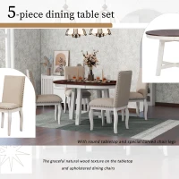 Farmhouse Dining Set with Upholstered High-Back Chairs, Sturdy Side Chair Set for Living Room, 58" L x 42" W x 30" H, Beige+Off White+Walnut(m-4)