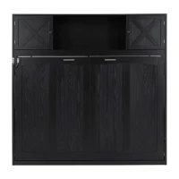 Stylish Murphy Bed with Storage Cabinets and X-Style Accent, Space-Saving Wall Bed with MDF Construction, 88" L x 67" W x 88.5" H, Black(m-13)