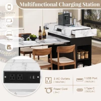 Extendable Dining Table with Folding Tabletop, Multi-Functional Kitchen Island with Drawers, 57.5" L x 32.5" W x 38" H, Black+White Marble(m-6)