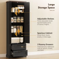 HOMCOM 71" Tall Kitchen Pantry Cabinet, Farmhouse Kitchen Storage Cabinet with 2 Drawer and Adjustable Shelves, Black(m-4)