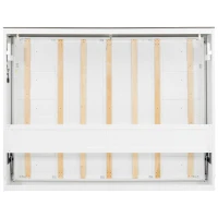 Full Size Murphy Bed with LED Light and Built‑In Desk, Foldable Platform Bed with Smooth Hydraulic Lift, 83" L x 60.5" W x 62" H, Brown+White(m-9)