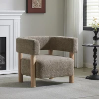 Cozy Accent Armchair with Spring Bag Seat Cushion, Single Lounge Sofa for Bedroom, 30.5" L x 29.5" W x 27" H, Light Camel+Natural Wood(m-1)