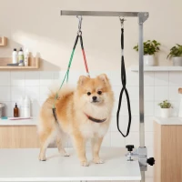 PawHut Adjustable Pet Grooming Arm, with Clamp, Haunch Holders & Grooming Loop - Sliver(m-1)