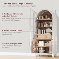 Arched Kitchen Pantry Cabinet with Large Hidden Drawer, Glass-Door Storage with Soft-Close Hinges, 30'' L x 15.5'' W x 71'' H, White(m-5)